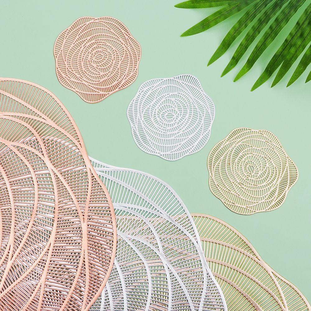 Tấm Lót Bàn Ăn Bằng PVC Mạ Đồng Hình Hoa Hồng Độc Đáo Trang Trí Bàn Cà Phê / Ngày Valentine