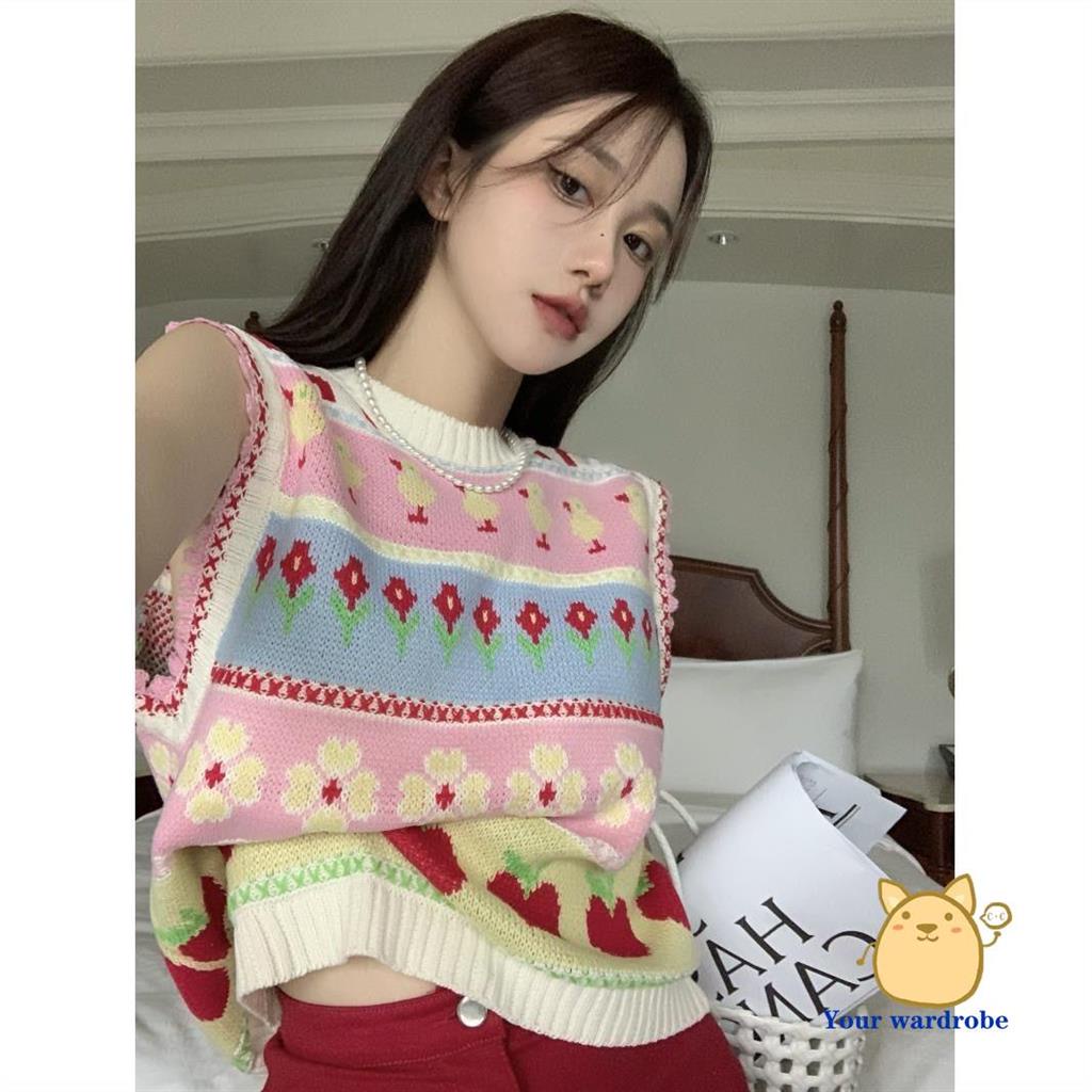 Áo Dệt Kim Sát Nách Cổ Tròn Dáng Rộng In Họa Tiết Hoa Thời Trang Mùa Hè Xinh Xắn Cho Nữ