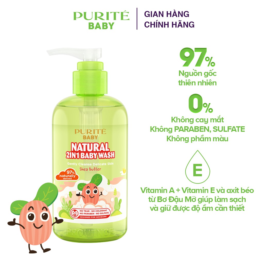 Sữa Tắm Gội Purité Baby Natural 2 in 1 Bơ Đậu Mỡ 250ml