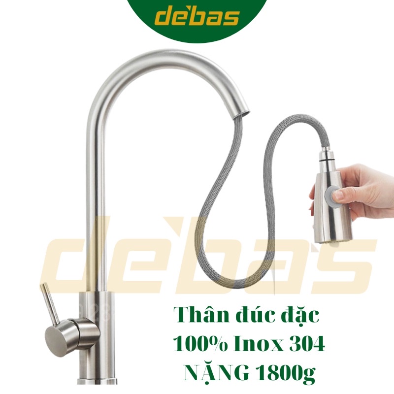 Vòi rửa bát dây rút mạ nano đen nóng lạnh inox cao cấp đồng mạ Debas V7212 V758X V756X