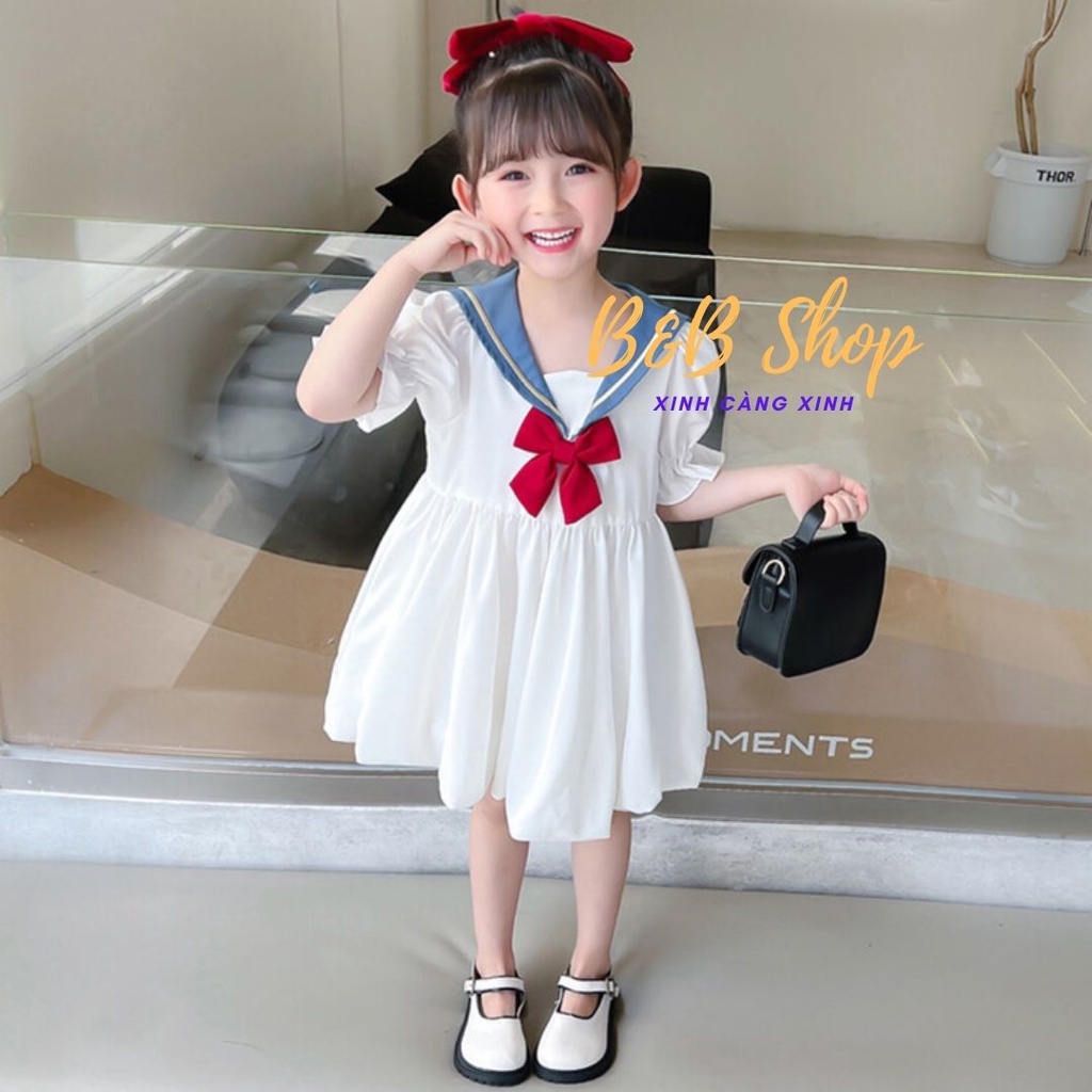 Đầm ThủyThủ Trẻ Em Cao Cấp Váy Thắt  Nơ Lai Bí Phong Cách Thanh Lịch Kiểu Pháp Cho Các Bé Gái Từ 2-8 Tuổi Bao Đổi Trả