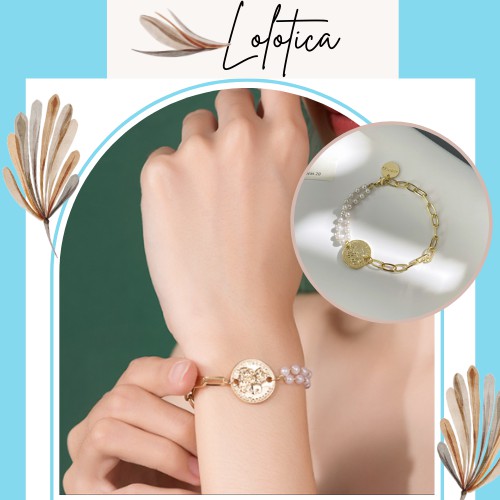 Vòng tay ngọc trai nhân tạo mặt đồng xu Hy Lạp - lắc tay titan xinh xắn phái đẹp -phụ kiện - Lolotica