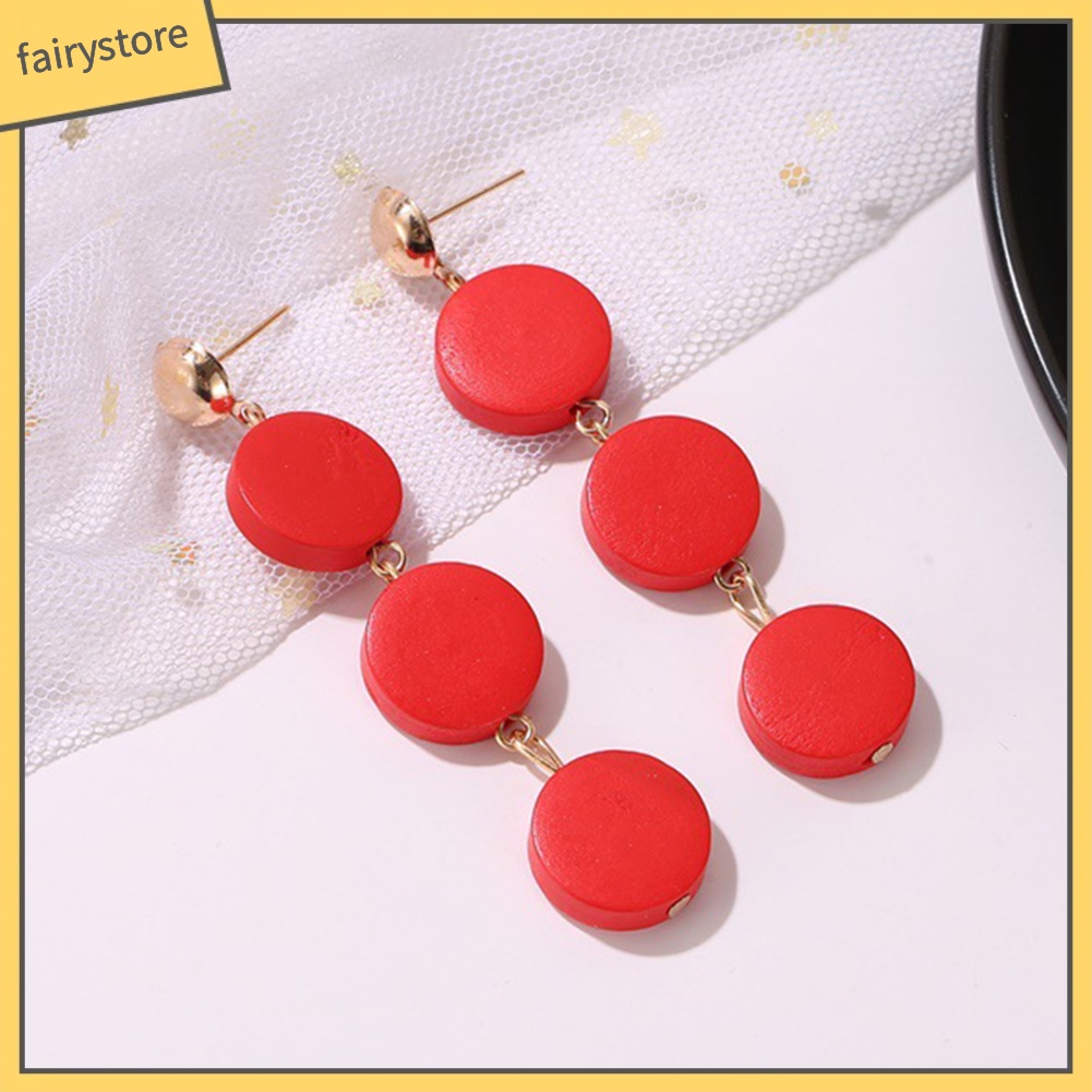 Hoa tai dáng thả mặt hình tròn bằng gỗ cho nữ