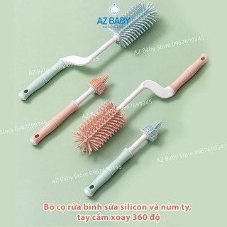Cọ Rửa Bình Sữa Silicon Cao Cấp 2 Chi Tiết Có Tay Cầm Xoay 360 Độ AZ Baby CSCTB010