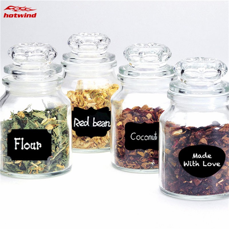 Bộ 8 nhãn dán màu đen 5x3.5cm dùng để ghi chú trên lọ/chai