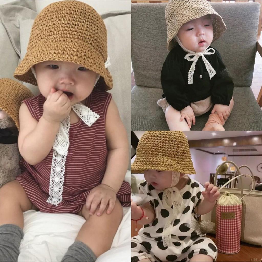 Nón cối phối ren hoa phong cách Hàn Quốc cho bé