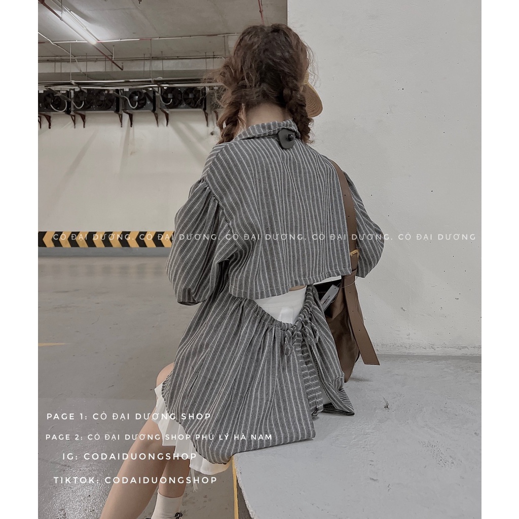 Áo sơ mi COLLAR form rộng bigsize họa tiết kẻ sọc hở lưng về 2 màu xanh và đen style trẻ trung cá tính