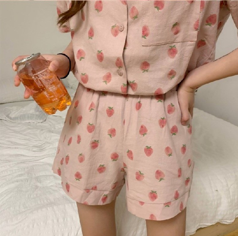Bộ đồ ngủ ngắn tay in họa tiết dễ thương phong cách Hàn Quốc thời trang cho nữ