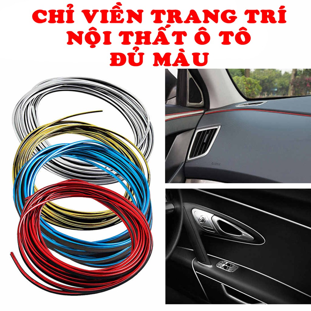 Cuộn Dây chỉ viền sợi dán trang trí nội thất ô tô xe hơi dài 5M- MÀU ĐỎ:   SKU:190-2