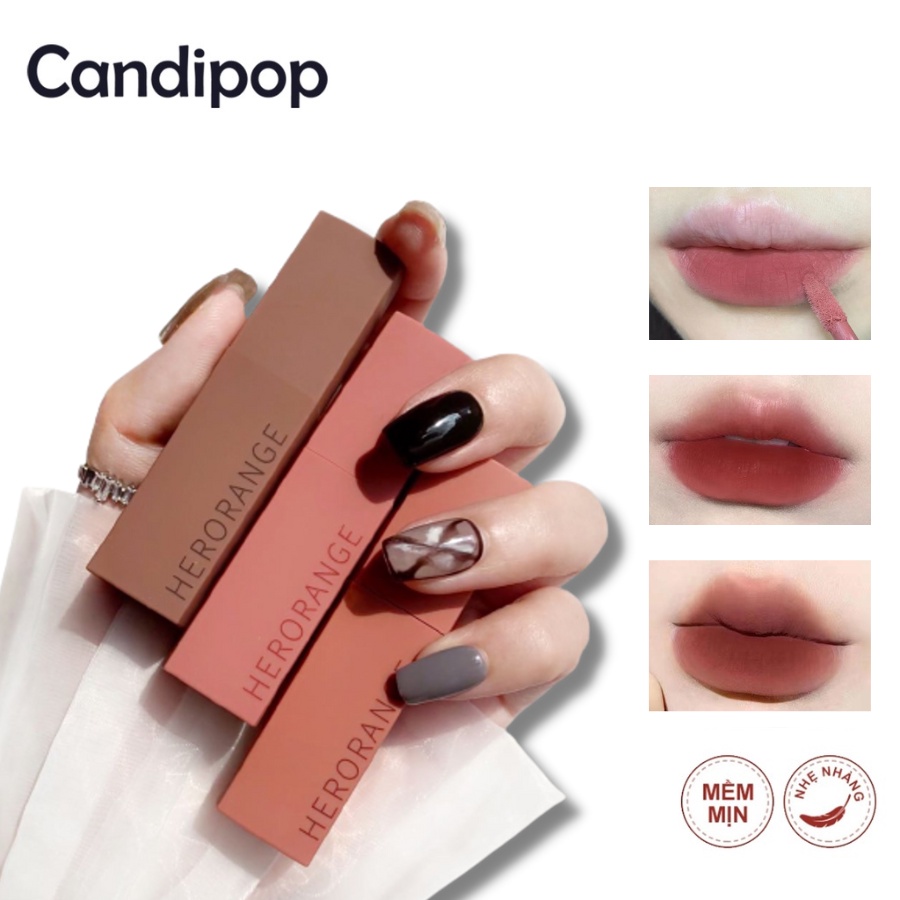 Son môi Herorange màu nhung sương mềm môi chống nước vỏ vuông 3.5g Candipop