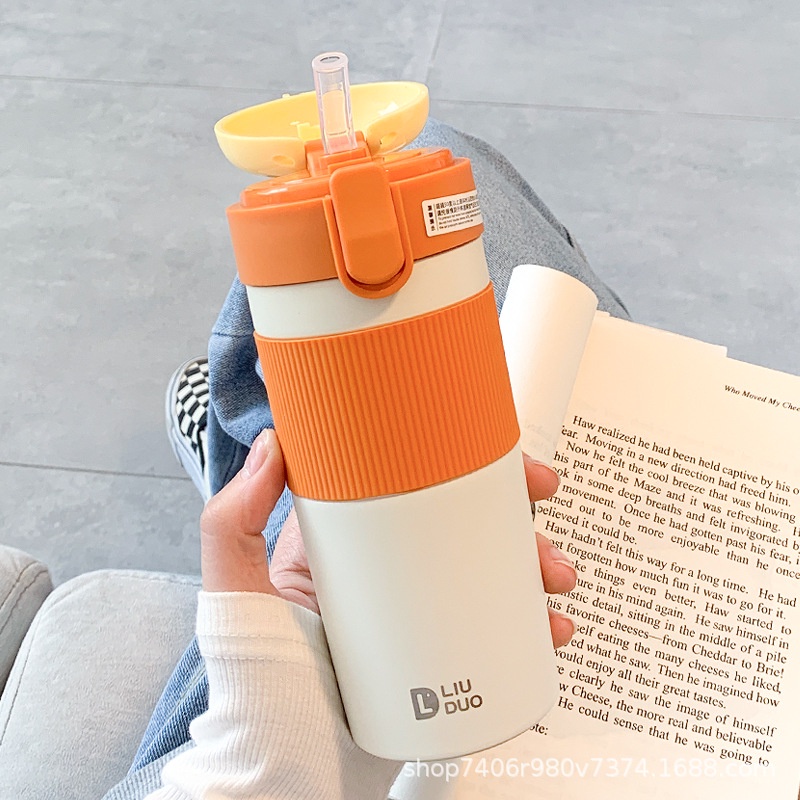 Bình nước giữ nhiệt có ống hút dung tích 430ml thiết kế đơn giản sáng tạo