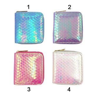Bóp Ví Ngắn Nữ Cầm Tay Da Bóng Trơn Màu Hologram Loại Vẩy Cá Trắng !