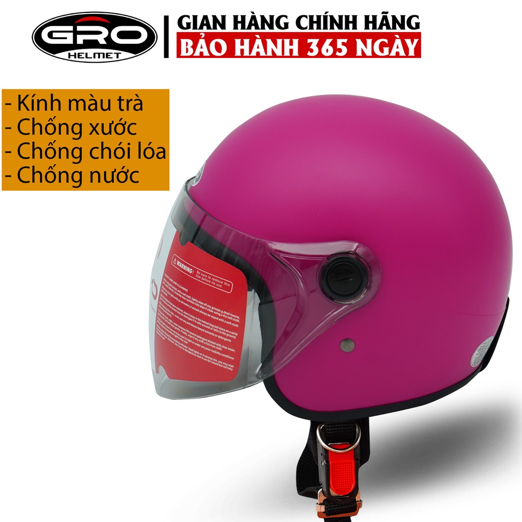 Mũ Bảo Hiểm 3/4 đầu GRO Helmet T818 có kính dài che cả mặt, kiểu dáng thời trang cho nữ, khóa kim loại - Hồng Nhám