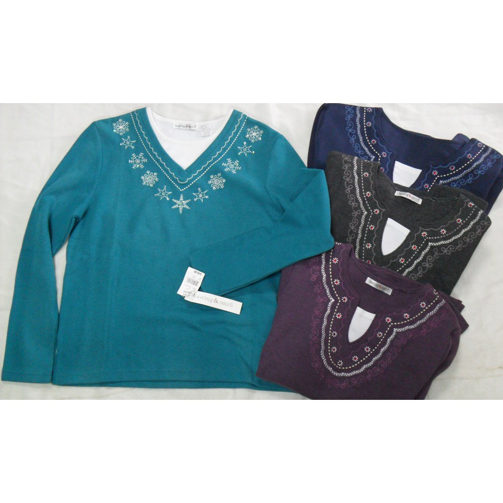 áo thun cotton nữ tay dài, có size lớn, hàng VN xuất khẩu, thêu đính kim sa.. AT-03