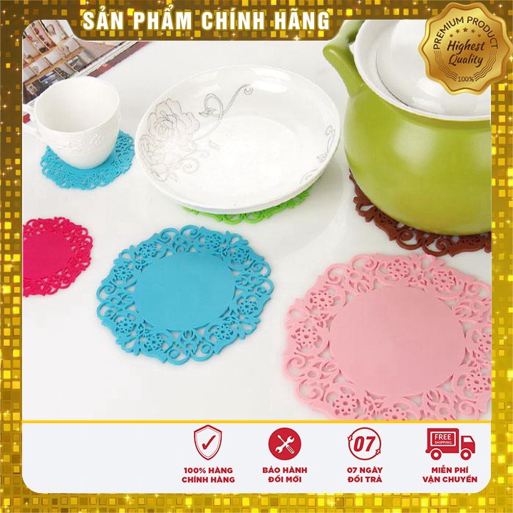 Đế lót ly bằng Silicone họa tiết hoa nhiều màu