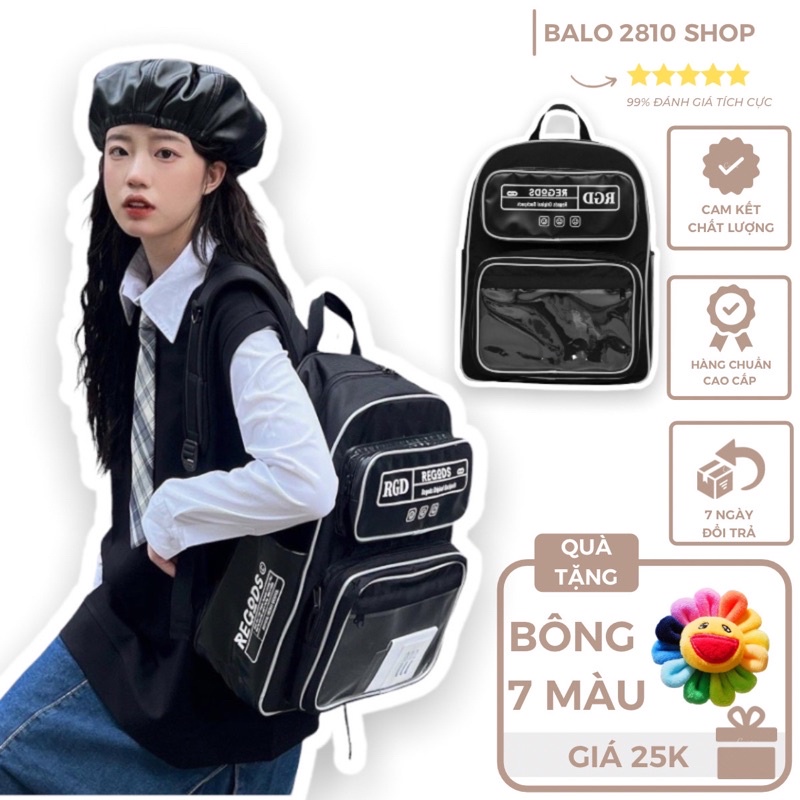 Balo Ulzzang Đen Viền Phản Quang Backpack SS3 REGODS Shop Balo Basic Đi Học Đi Chơi Unisex (Tặng Bông 7 Màu)