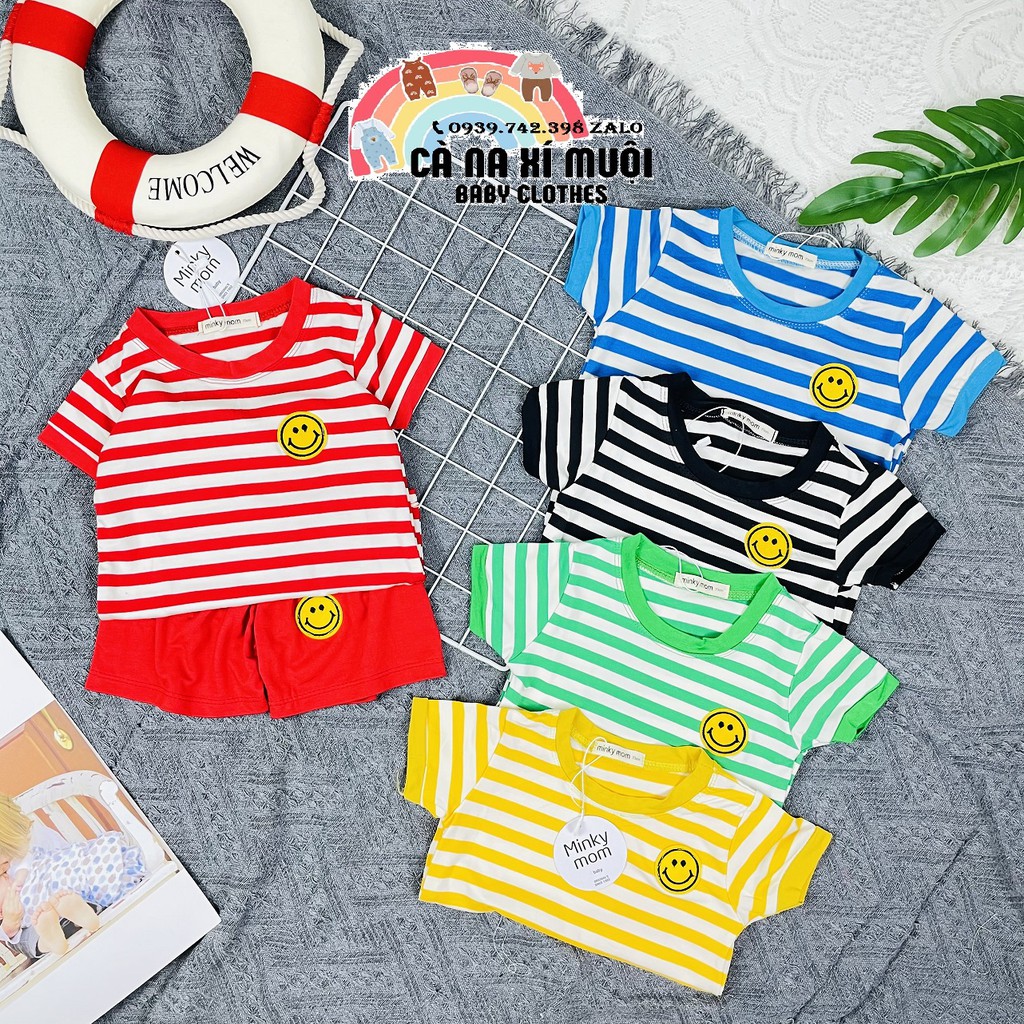 Bộ MinkyMom Sọc Thun LạnhFREE SHIPNgắn Tay Dể Thương Cho Bé Gái, Bé Trai, Đủ Màu