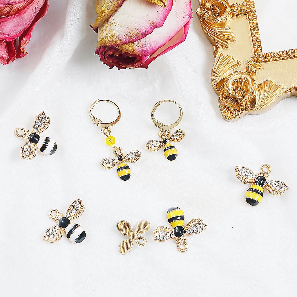 2 Charm hình chú ong tráng men dễ thương dùng làm trang sức thủ công
