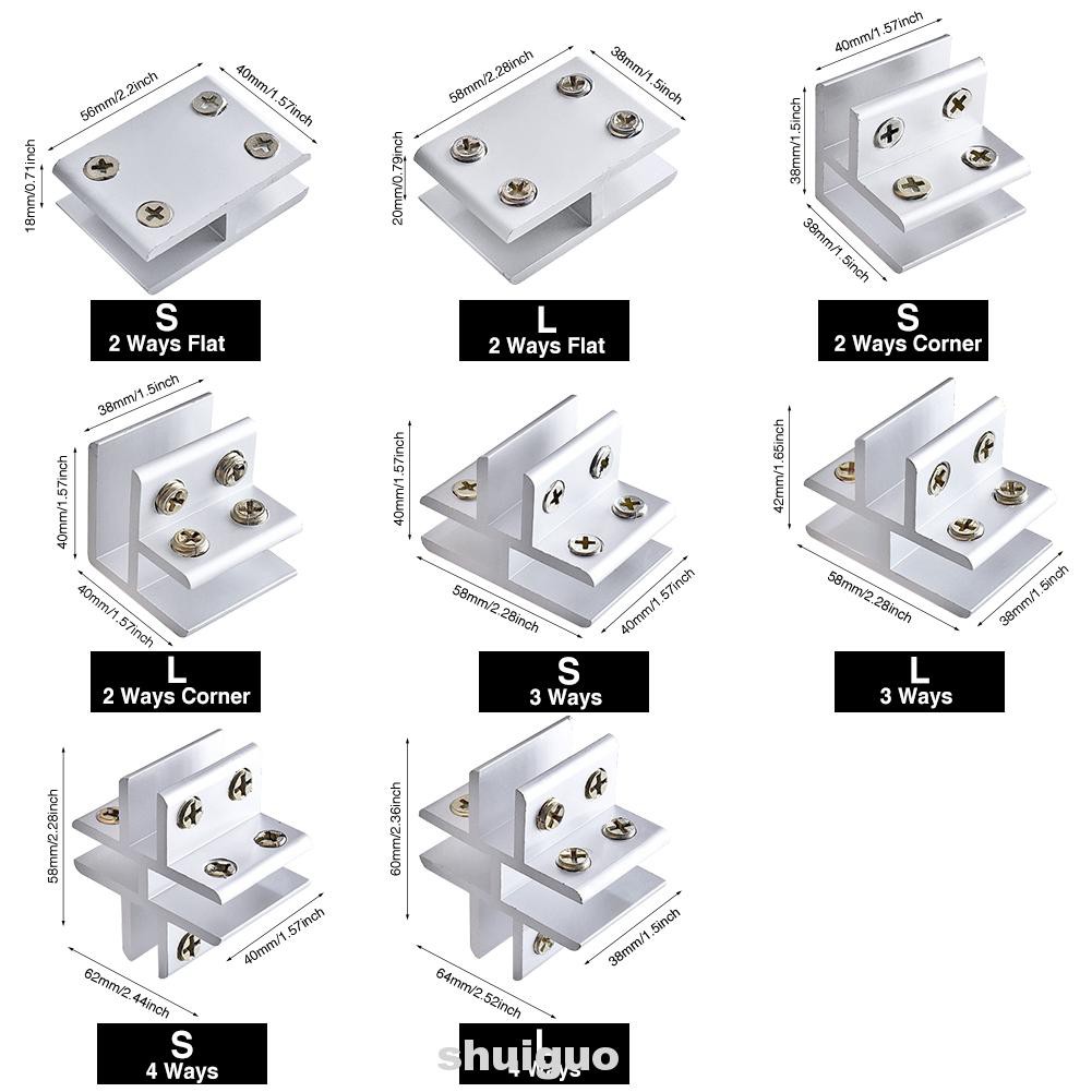 Kẹp Cố Định Góc Cửa Kính Bằng Hợp Kim Nhôm 4 Kiểu Chống Ăn Mòn Dễ Lắp Đặt Cho Phòng Tắm