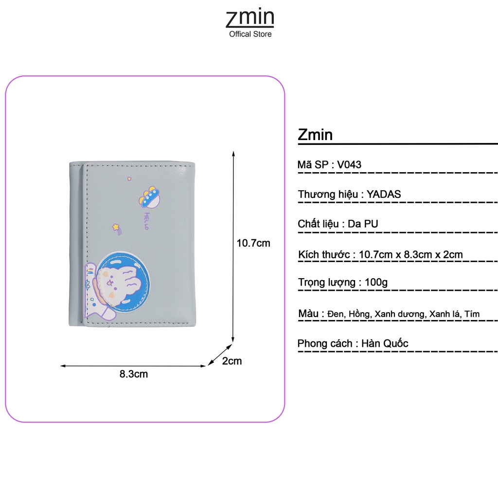 Ví bóp nữ ngắn mini cầm tay Zmin, chất liệu da cao cấp có thể bỏ túi - V043