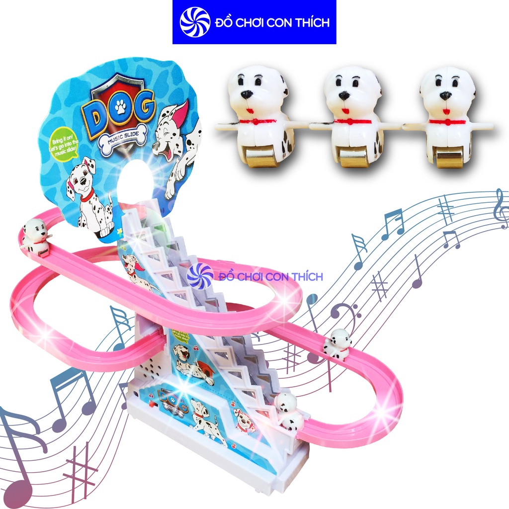 Bộ đồ chơi Hello Kitty, Chó đốm, Chuột Mitkey cầu trượt leo cầu thang chiếu sáng phát nhạc ngộ nghĩnh cho bé
