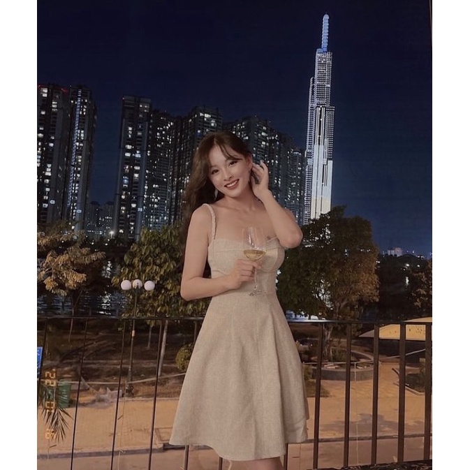 Beige Velvet Dress - Đầm tweed thiết kế