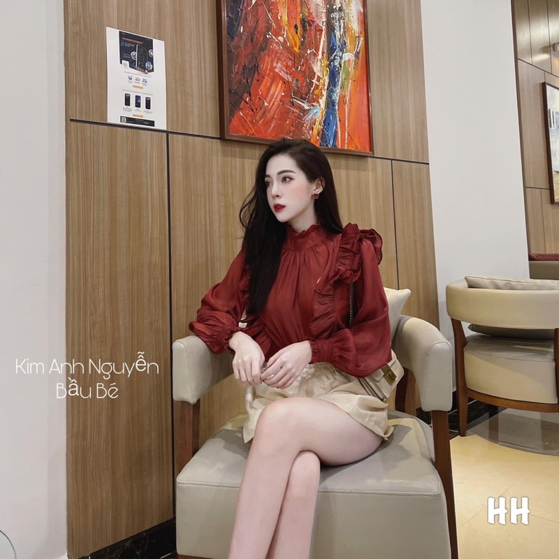 Áo sơ mi tơ đỏ hai lớp cực đẹp. Size S M