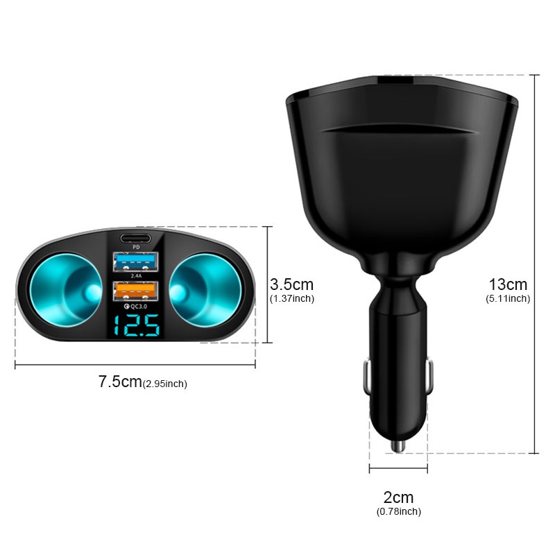 Tẩu Sạc Nhanh QC3.0 Cổng Usb Type C Cho Điện Thoại Dùng Trong Xe Hơi