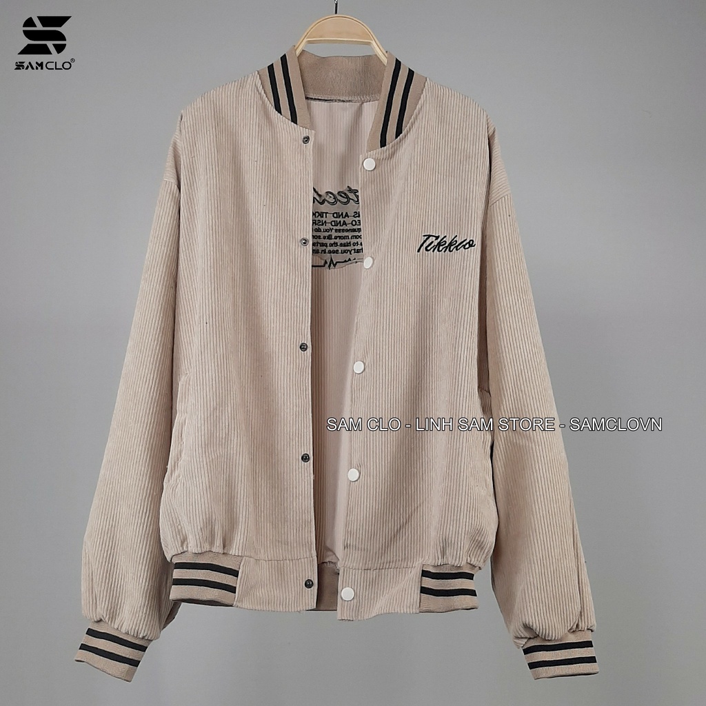 Áo khoác NHUNG BOMBER BÓNG CHÀY CÀI NÚT freesize SAM CLO form rộng nam nữ unisex mặc cặp - couple THÊU CHỮ TIKKEO