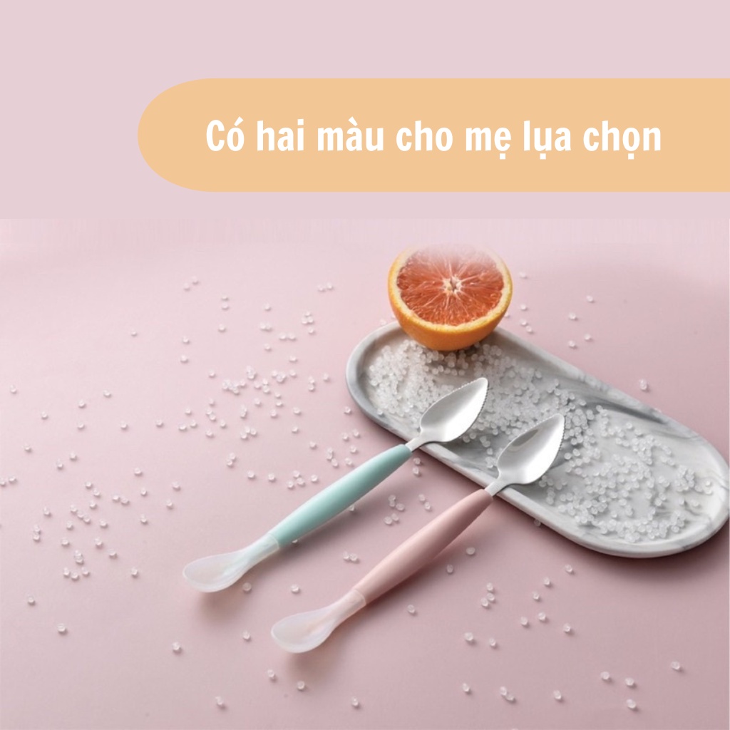 Thìa nạo hoa quả 2 đầu inox và silicon, Chính hãng Kichilachi cho bé kèm hộp đựng an toàn vệ sinh cho bé