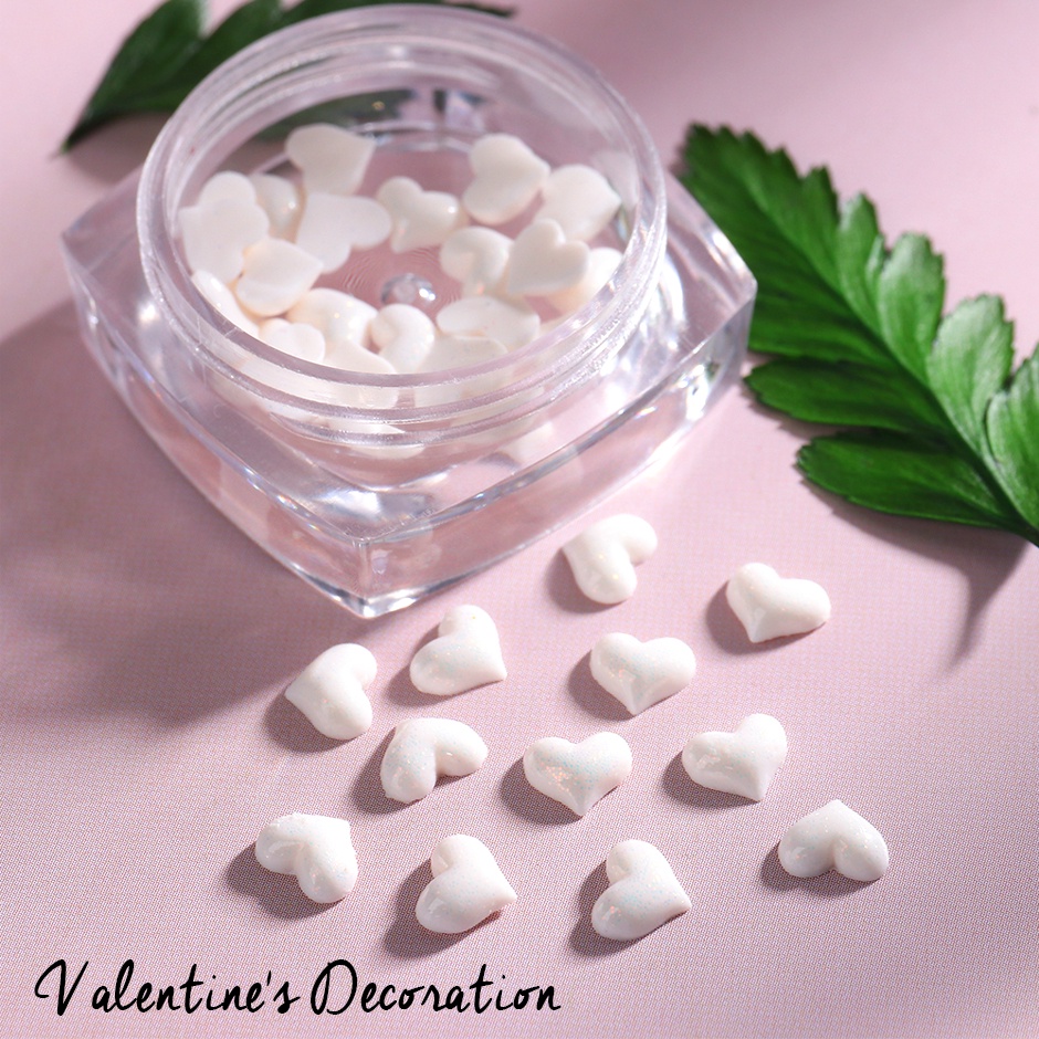 Hộp phụ kiện trang trí móng tay STZPRONAIL hình trái tim 3D màu trắng bằng nhựa resin cao cấp