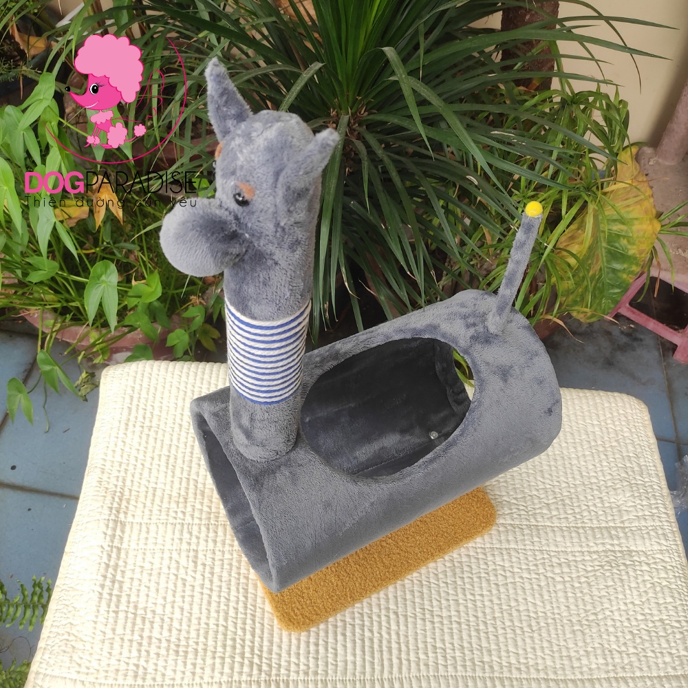 Trụ cào móng cho mèo hình chó xám thiết kế đa năng có đường hầm 35*24*65cm - Dog Paradise
