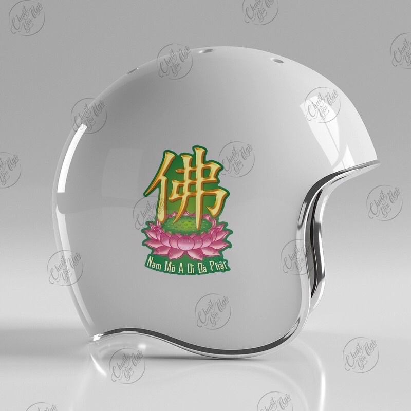 Combo 5 hình decal dán chữ Phật hoa sen Nam Mô A Di Đà Phật cho ô tô, nhà cửa, Kích thước 12,5cm x 8cm và 14cm x 9cm