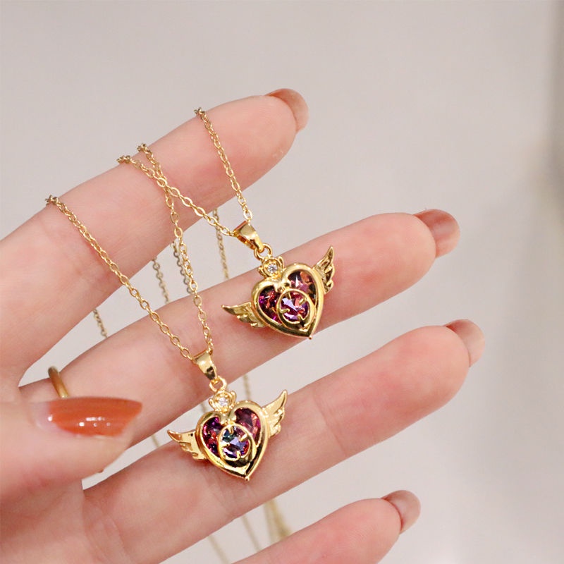 Vòng cổ mặt đá hình trái tim màu hồng dễ thương cho nữ