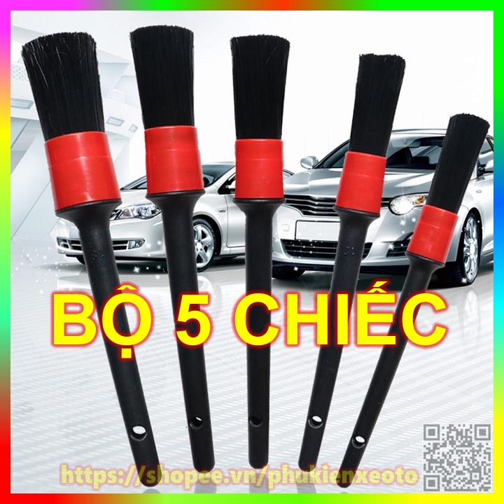 Bộ 5 Chổi Cọ Vệ Sinh Xe Ô Tô Đa Năng - Cọ Rửa Khoang Máy, Mân Xe, Nội Thất
