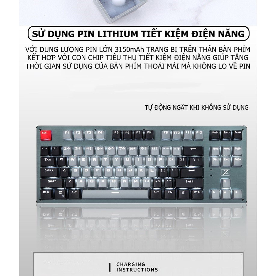 BÀN PHÍM CƠ BLUETOOTH KHÔNG DÂY RF87 LED RGB ĐẸP,BÀN PHÍM MÁY TÍNH, ĐIỆN THOẠI MÁY TÍNH BẢNG/