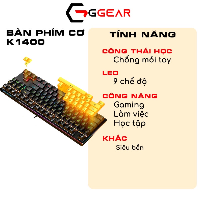 Bộ bàn phím cơ chuột tai nghe gaming có dây Ggear CBG1 bàn phím cơ 87 phím chuột máy tính Macro headphone siêu bền led