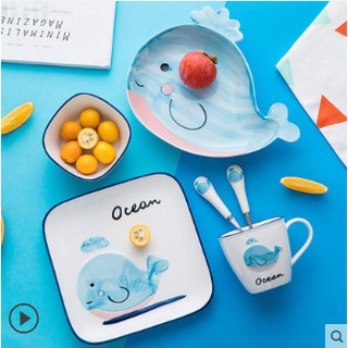 Bộ bát ăn gốm sứ cao cấp hình Cá Heo 6 món thương hiệu Yomerto