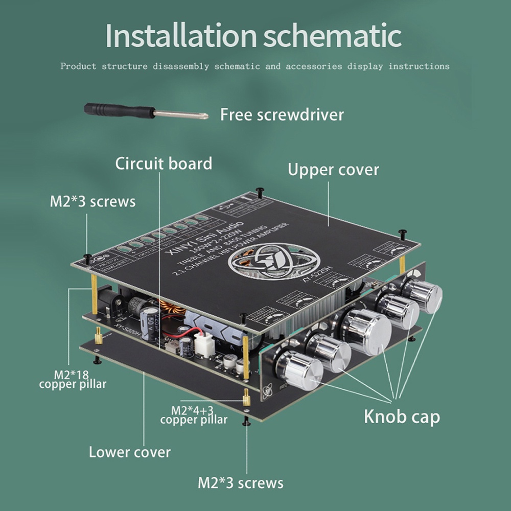 Bảng Mạch Khuếch Đại Âm Thanh mini Xy-S220H 2.1 Kênh TDA7498 160W*2+220W Chuyên Dụng Cho Loa bluetooth