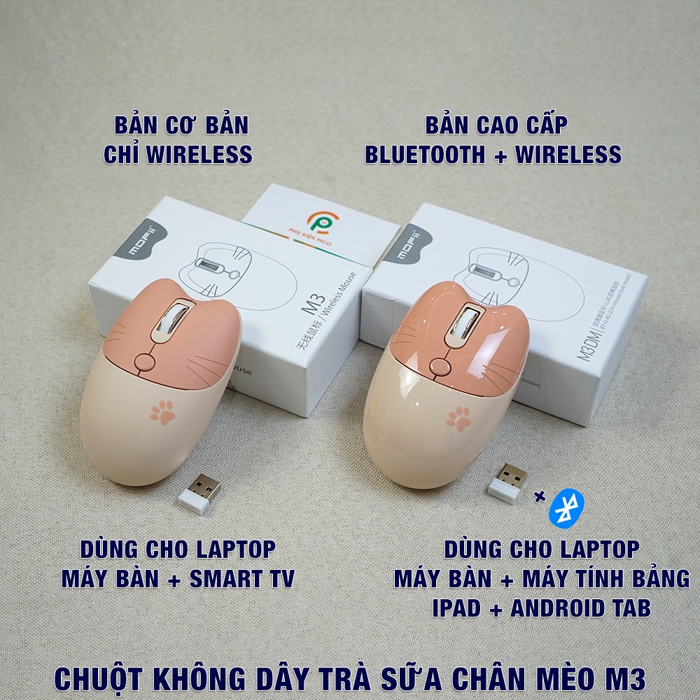 Chuột không dây hồng - Chuột Bluetooth máy tính không dây Wireless dễ thương chân mèo hình thú đối thủ của Logitech