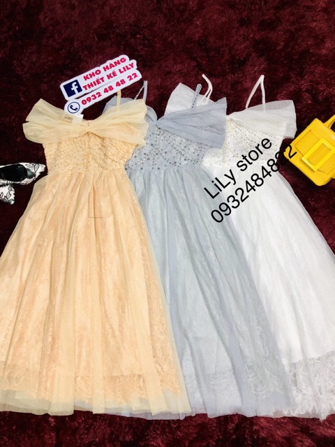 Đầm xoè ren mi rớt vai