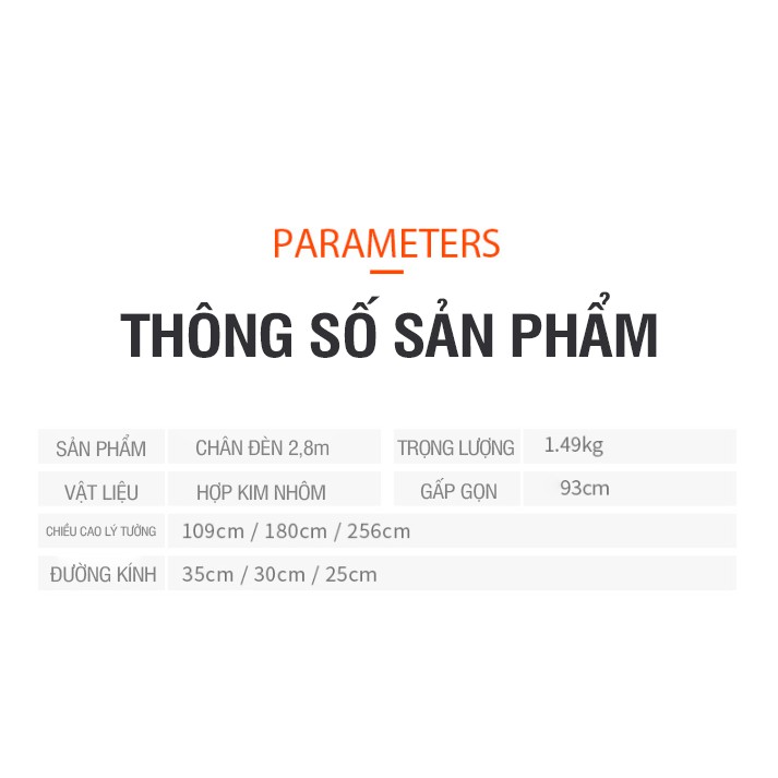 Chân đèn hợp kim nhôm 2,8m khớp lò xo chắc chắn (Ống dày)