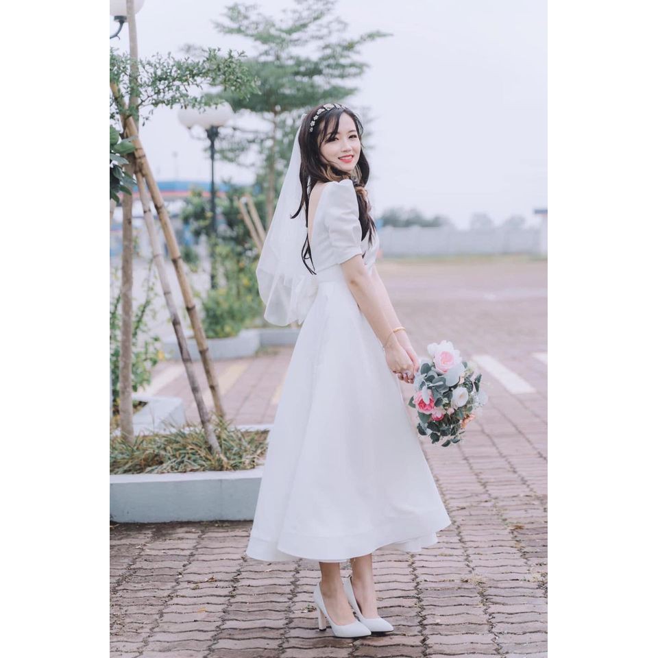 Đầm dự tiệc trắng xòe nơ lưng Cindy Dress sang trọng