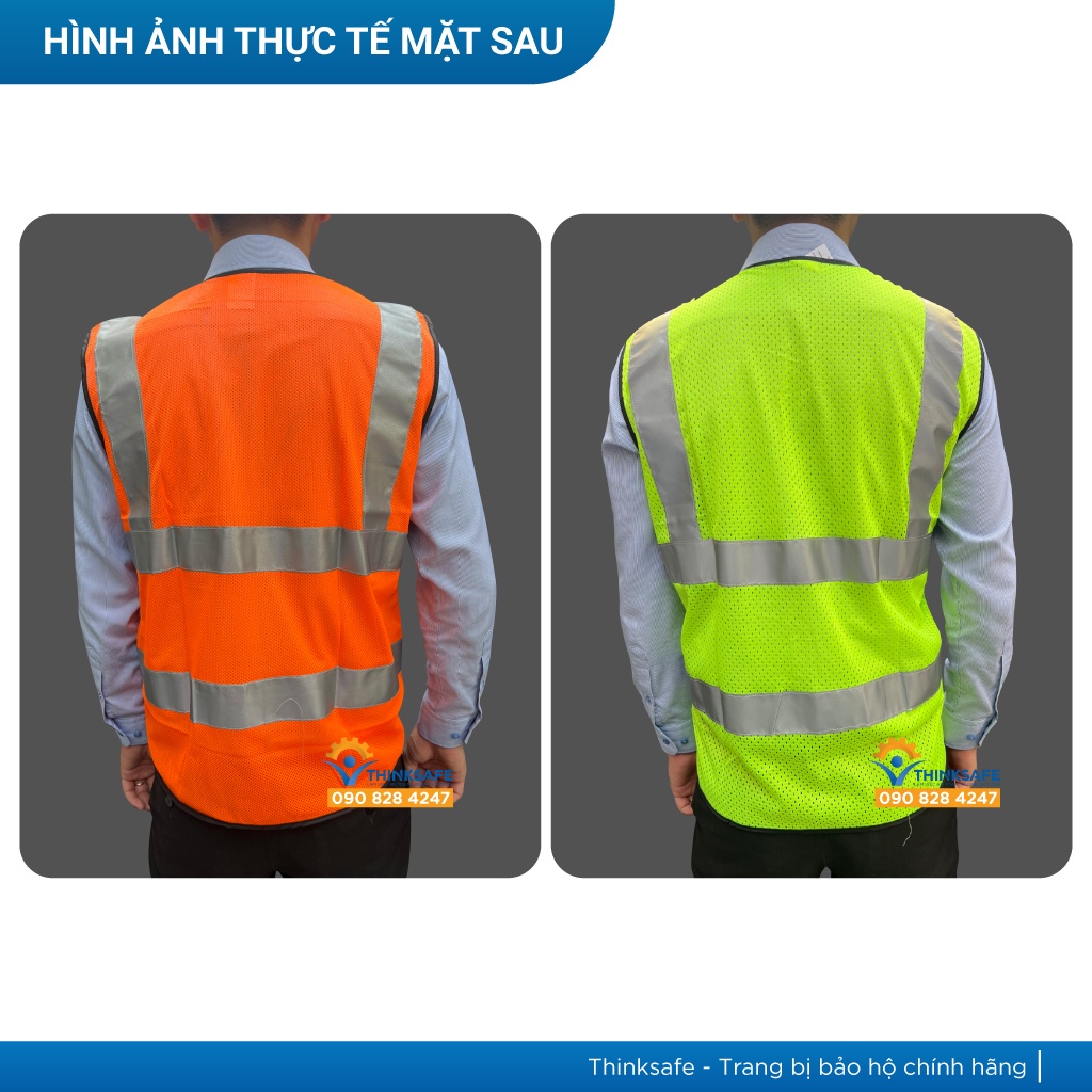 Áo gile phản quang lưới Thinksafe vải thoáng mát, mỏng nhẹ chuyên dùng cho công nghiệp, nhận may, in ấn theo yêu cầu