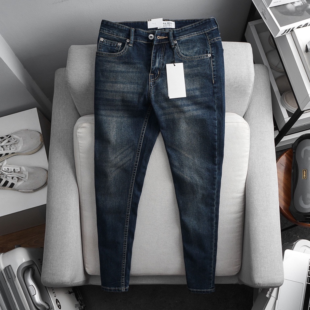 Quần jean dài nam xanh đậm hàng hiệu xuất khẩu chất co giãn hàng cao cấp slim fit ôm nhẹ