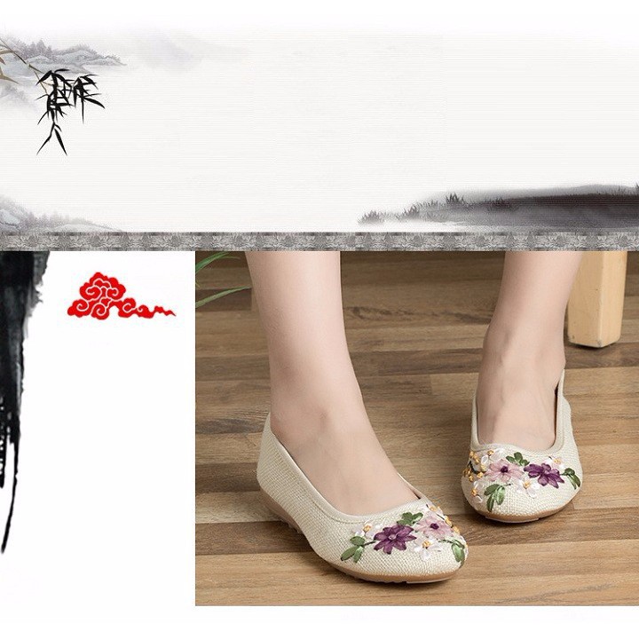 [Xả kho] Giày Lười cói nữ, Giày búp bê nữ thêu hoa - (SP28) | BigBuy360 - bigbuy360.vn