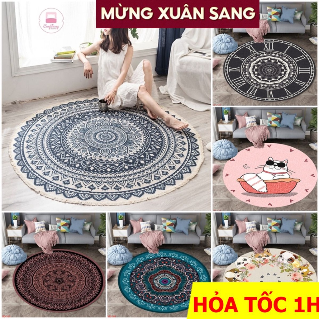 𝐓𝐡𝐚̉𝐦Trải Sàn 𝐁𝐚𝐥𝐢 hình tròn Trải Sàn Trang Trí Cao Cấp, Thảm Lì Bali  Hàng Đẹp (Mặt Sau đế cao su Chống Trơn Trượt)