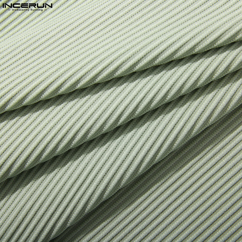 Áo thun polo INCERUN tay ngắn màu trơn xếp ly thời trang dành cho nam