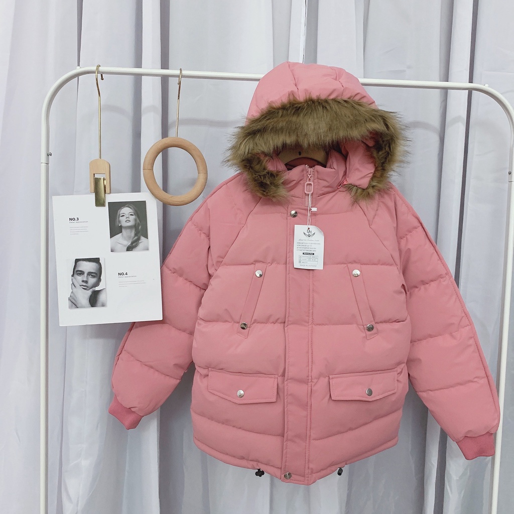 [ảnh thật-sẵn] Áo phao mũ lông nâu túi hộp cúc bấm | BigBuy360 - bigbuy360.vn