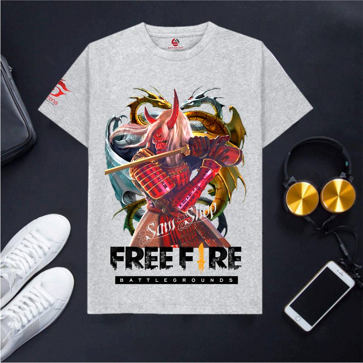 [Hàng có sẵn] Áo Free Fire cotton màu xám cổ tròn cực hot quỷ kiếm